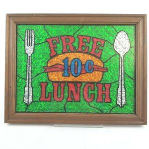 Vintage Free 10c Lunch Green Foil Under Glass Sign